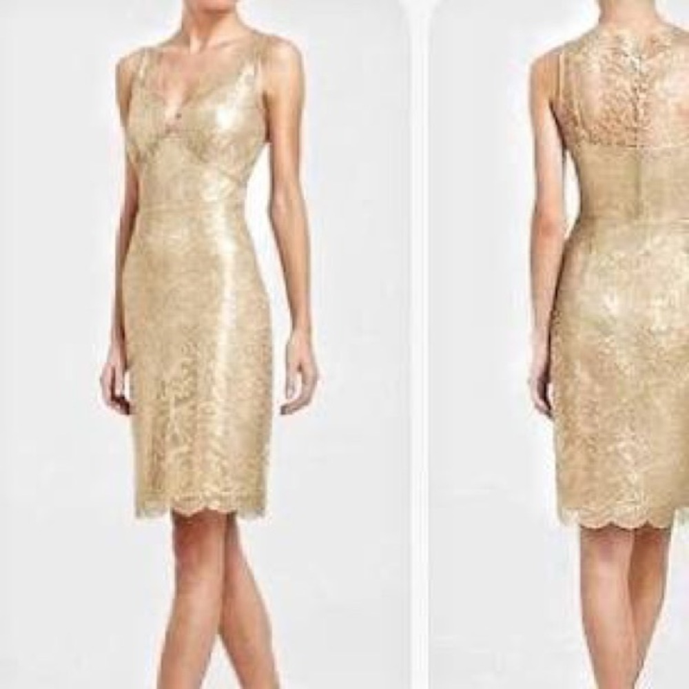 BCBGMaxAzria Lynette Gold Metallic Lace Dress